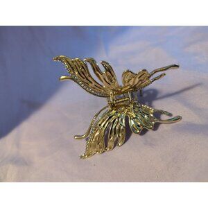 Gold Tone Butterfly Hair Claw Clip Rhinestone Accents & Intricate Wing Design